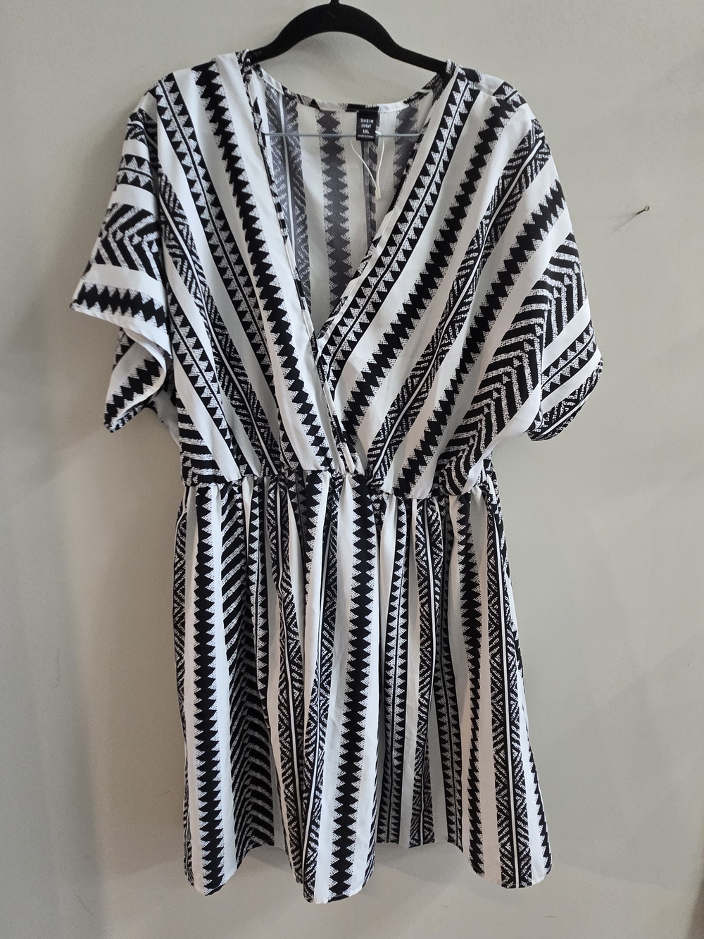 Black & White Tribal Print Babydoll Dress Plus Size 1X Boho Aztec Mini Dress